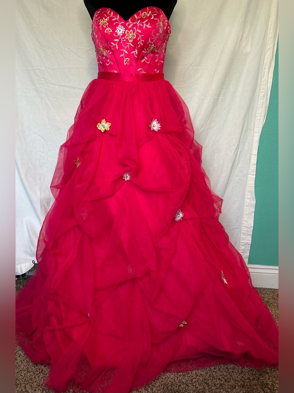 Tiffany Designs Calypso Hot Pink Sweetheart 3D Floral Prom Ball Gown Size 4